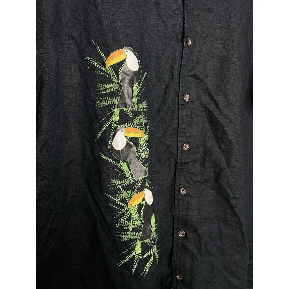 Island Passport Mens Linen Blend Button Front Shirt‎ Black Toucans 3XL - Picture 2 of 5